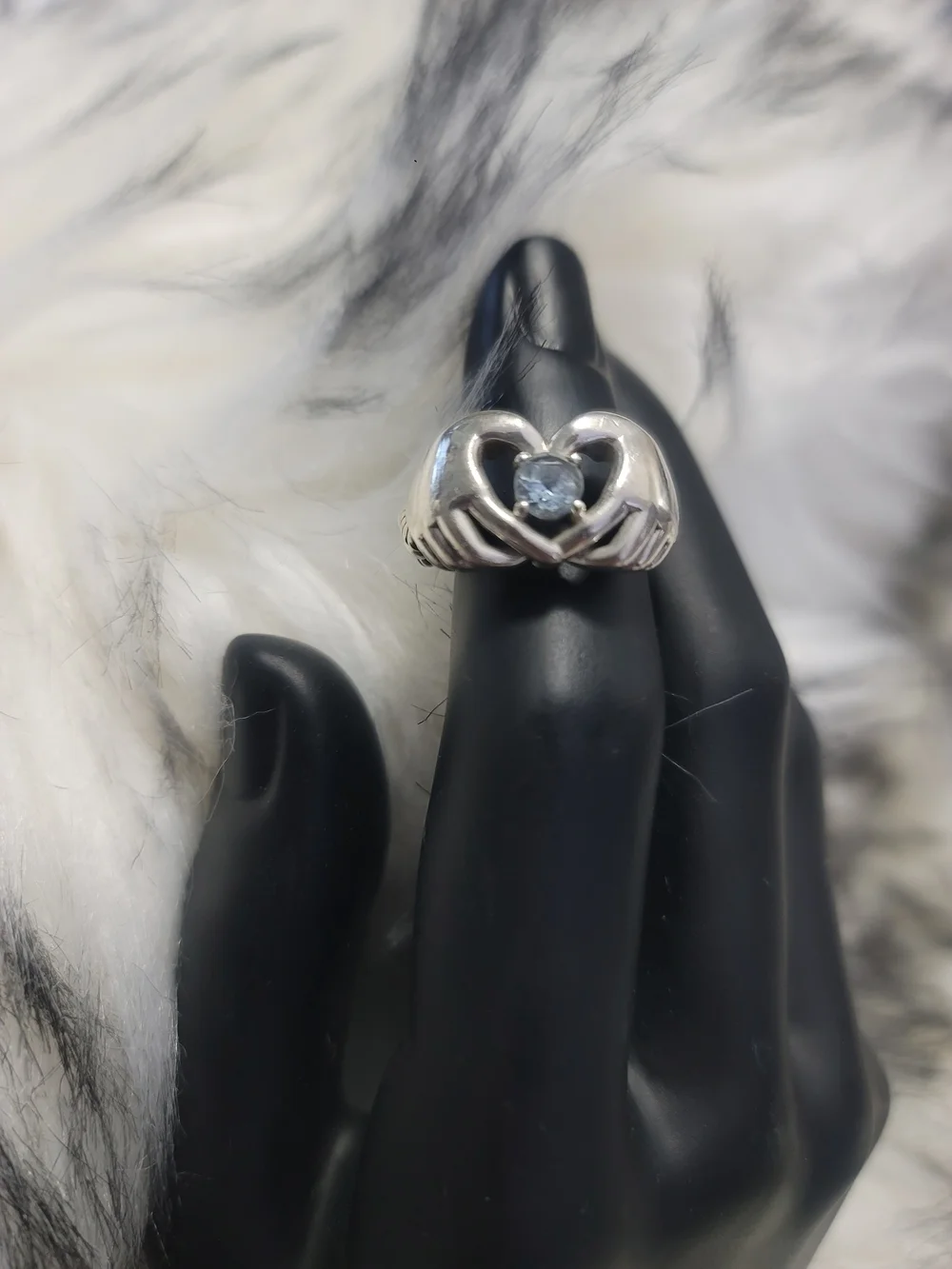 John Hardy Jai Sterling Silver Heart Claddagh Ring with Blue Topaz Size 8